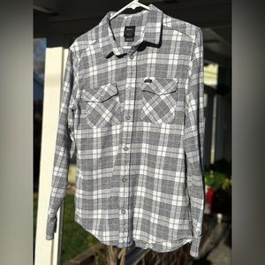 RVCA Plaid Flannel Mens Button Down Shirt Small Gray Plaid Thick Quality